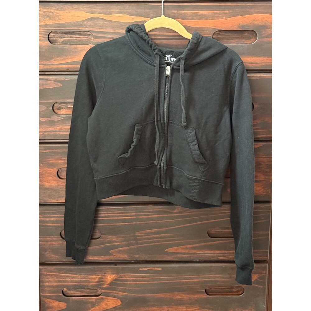 Hollister Women’s Medium Black Cropped Full Zip Hoodie Sweatshirt